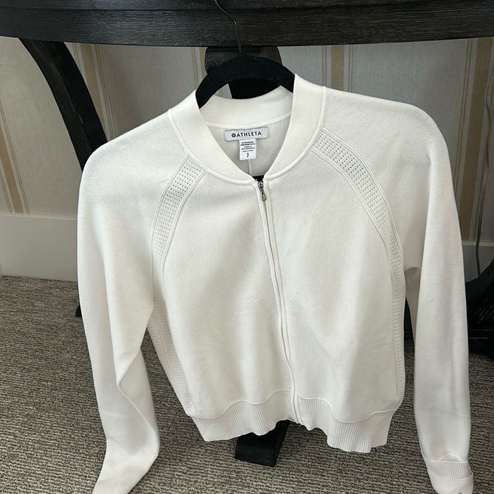 White cotton Atheta sweater jacket, like new, size small